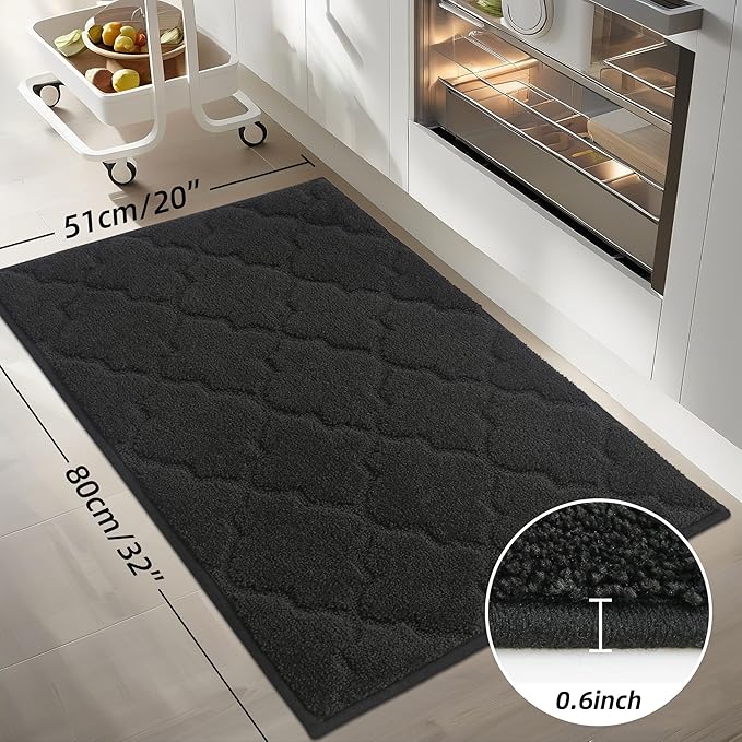 COSY HOMEER Kitchen Rugs Washable Non Slip Kitchen Mats for Floor Absorbent Kitchen Carpet 20" x 32" Soft Rugs for Kitchen,Sink Mat,Entrance,Area Rugs,Black