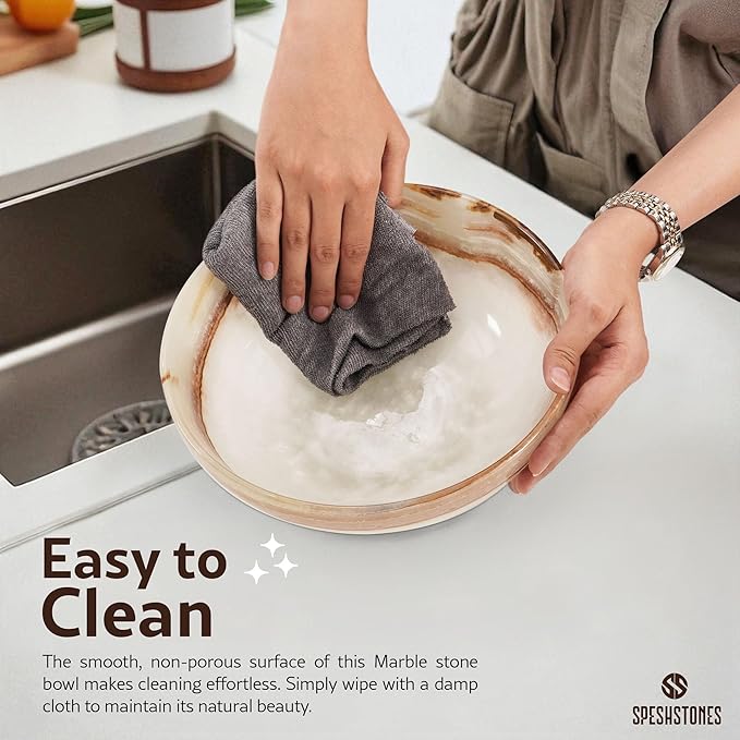 Marble Fruit Bowl 10 Inch White Onyx Handmade Decorative Serving Dish for Fruits, Snacks & Kitchen Counter - Ideal Stone Large Pedestal Bowls for Dining & Coffee Table Decor