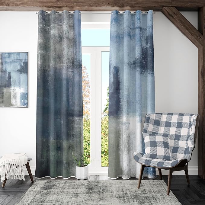 Asuexpect Dusty Blue Abstract Curtains 2 Panels Set Navy Grey Geometric Curtain Modern Chic Window Treatments Decorative for Farmhouse Living Room Bedroom Window 50% Darkening Curtain 52x72 Inch
