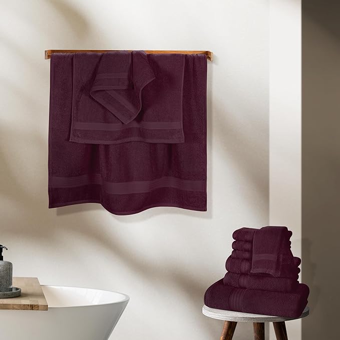 GLAMBURG Ultra Soft 24-Piece Towel Set - 100% Pure Ringspun Cotton, Contains 8 Oversized Bath Towels 27x54, 8 Hand Towels 16x28, 8 Wash Cloths 13x13 - Ideal for Everyday use, Hotel & Spa - Burgundy