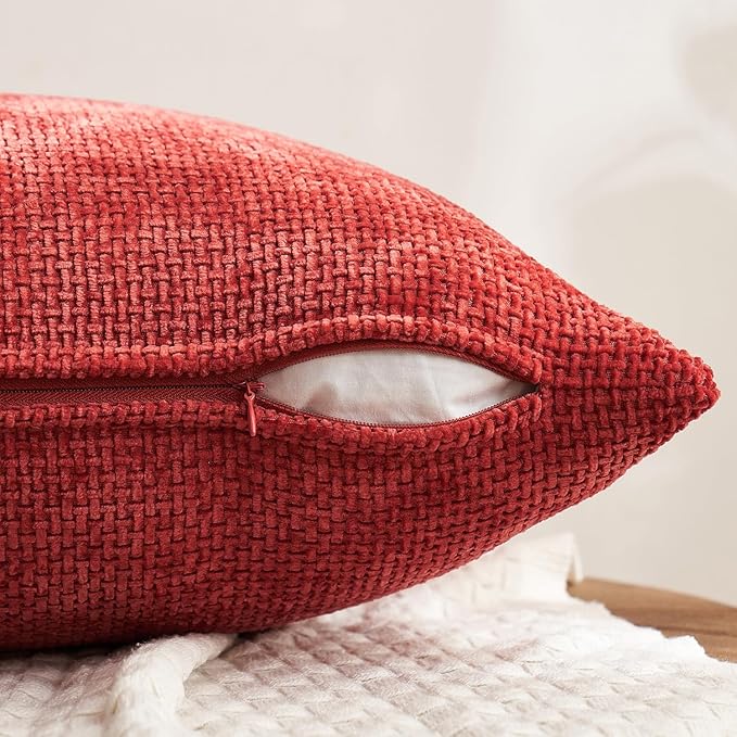 MIULEE Christmas Red Pack of 4 Couch Throw Pillow Covers 18x18 Inch Soft Decorative Chenille Pillow Covers Farmhouse Accent Cushion Covers for Boho Home Decor Sofa Bedroom Living Room