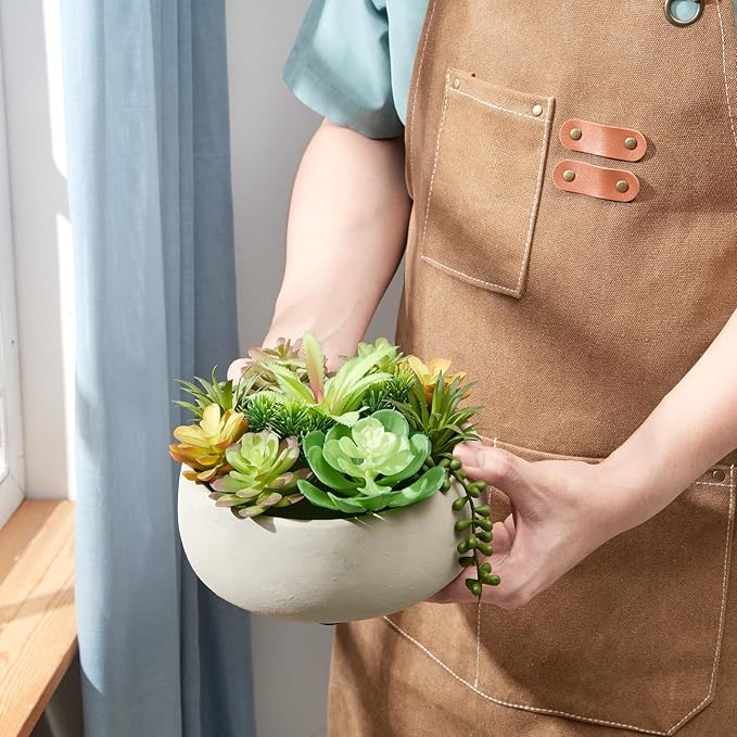 8 Inch Round Artificial Succulent Plants Potted Indoor with Ceramic Pot - Fake Low Maintenance Plants for Bedroom, Bathroom, Coffee Table Decor - Home Office Desk & Room Aesthetics