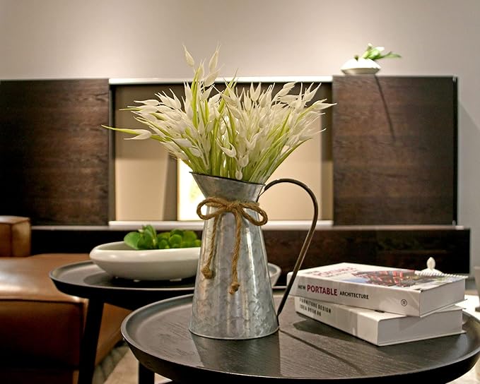 Vintage Galvanized Flower Vase, Farmhouse Decorative Pitcher Vase, Rustic Metal Milk Jug for Home Decor…