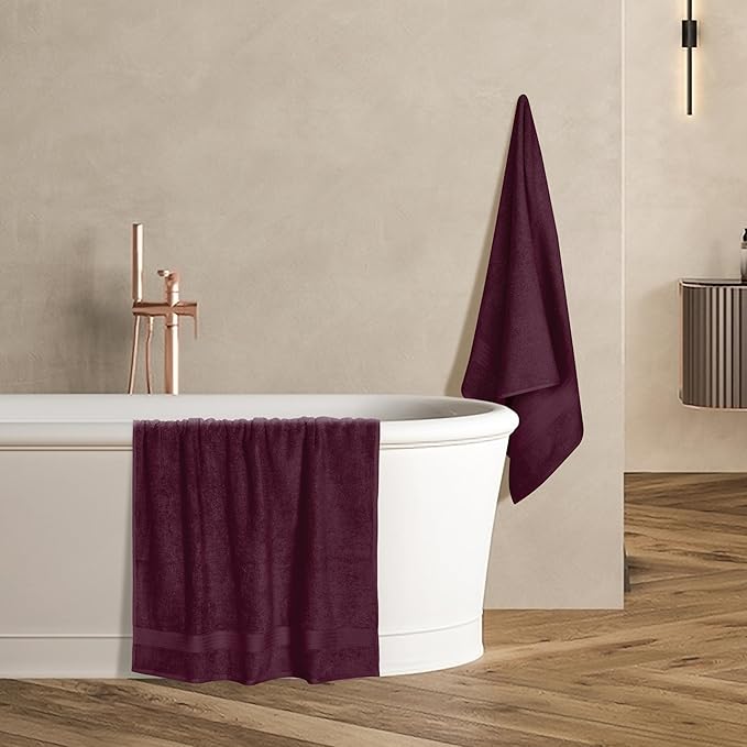 GLAMBURG Premium Cotton 4 Pack Bath Towel Set - 100% Pure Cotton - 4 Bath Towels 27x54 - Ideal for Everyday use - Ultra Soft & Highly Absorbent - Burgundy