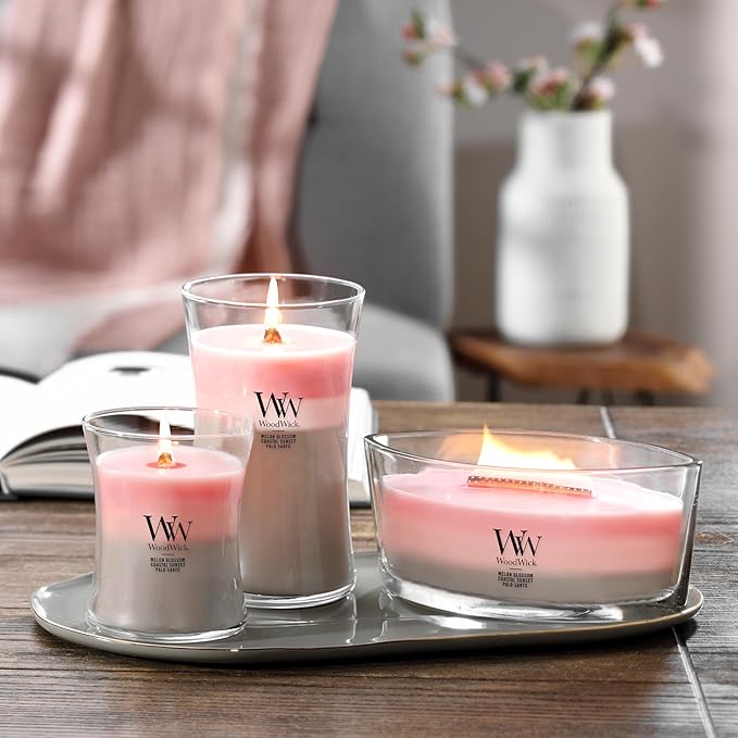 WoodWick Medium Hourglass Candle Shoreline Trilogy Scent 9.7oz Crackles as it burns Premium Soy Blend Perfect for gifting