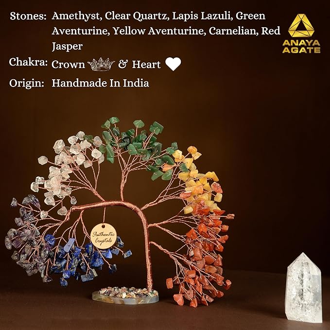 7 Chakra Crystal Tree of Life for Positive Energy – Healing Gemstone Tree for Home Decor, Office Desk, Money, Luck, Handmade Bonsai Trees, Birthday Gift for Women, Mom, Sister, Housewarming
