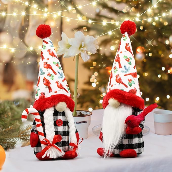Christmas Red Cardinal Gnomes Decorations for Home, Indoor, Office- Xmas Gnomes Plush Doll - Christmas Elf Decoration Swedish Tomte- Red Cardinal Decor for Table - Gnomes Gifts for Women