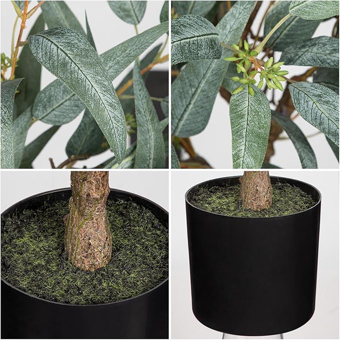 Briful Artificial Eucalyptus Tree Realistic Potted Dutch Faux Eucalyptus Tree in Black Pot 3ft Porch Floor Fake Tree for Home Decor Indoor Outdoor Farmhouse Wedding