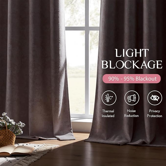 Beauoop Pink Floral Jacquard Blackout Curtains 96 Inches Long 2 Panels for Girls Bedroom Living Room Chenille Flower Room Darkening Thermal Insulated Soundproof Rod Pocket Back Tab Window Drapes 52x96