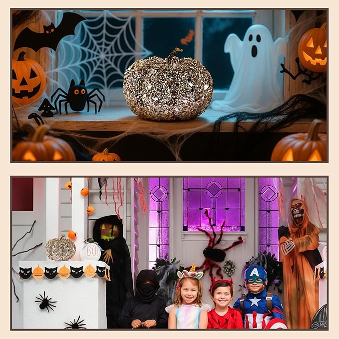 DomeStar Artificial Glitter Pumpkin, Gold Faux Pumpkin Harvest Table Centerpiece for Fall, Halloween & Thanksgiving Decorations