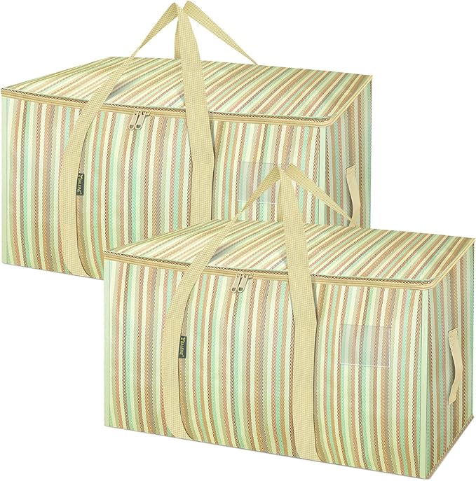 BALEINE 2-Pack Oversized Moving Bags with Reinforced Handles, Heavy-Duty Storage Tote for Clothes, Moving Supplies (Color Strip, 2-Pack)