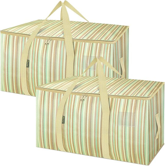 BALEINE 2-Pack Oversized Moving Bags with Reinforced Handles, Heavy-Duty Storage Tote for Clothes, Moving Supplies (Color Strip, 2-Pack)