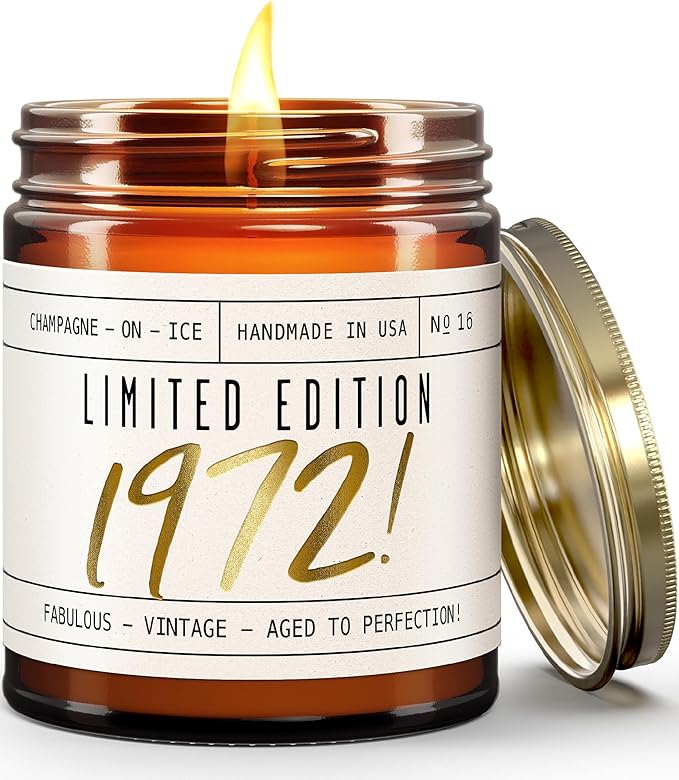 53rd Birthday Gifts for Women - 'Limited Edition 1972' Soy Candle, w/Champagne on Ice I 53rd Birthday Gifts for Women I 53rd Gift for Her Ideas I 9oz Reusable Jar, 50Hr Burn, Made in USA