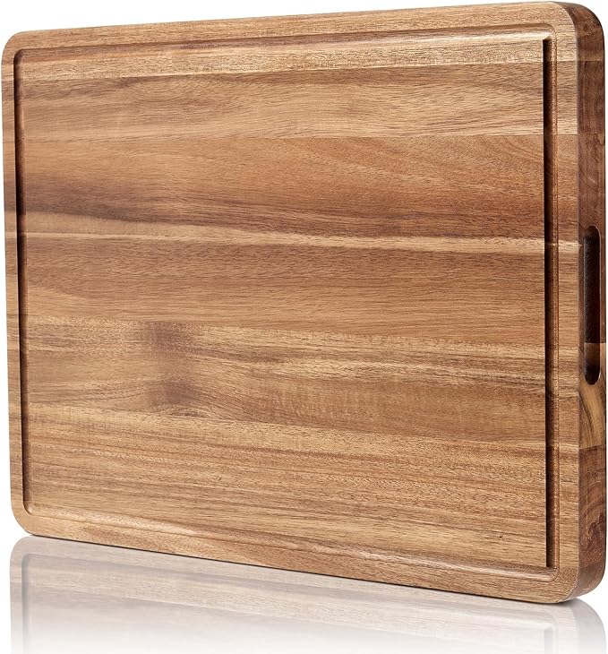 Garvee Acacia Wood Cutting Board for Kitchen, 20"x15"x1.38" Large Wooden Chopping Board, Reversible Wooden Butcher Block with Deep Juice Groove and Side Handle for Meat, Vegetables, Cheese, Fruit