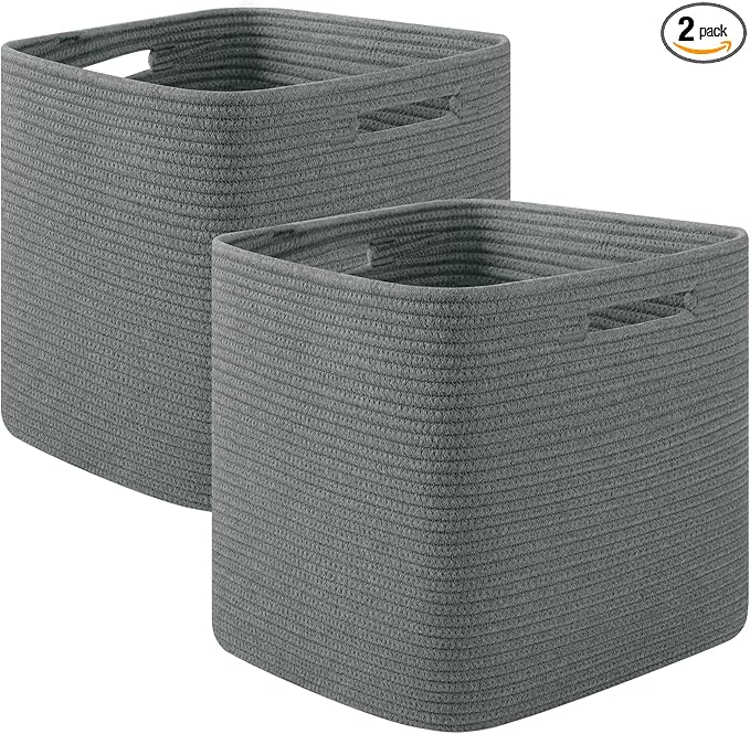 OIAHOMY Storage Cubes, 13 Inch Cube Storage Organizer, Collapsible Storage Bins, Baskets for Organizing, Storage Bins for Shelves-Dark Grey, 2-PACK