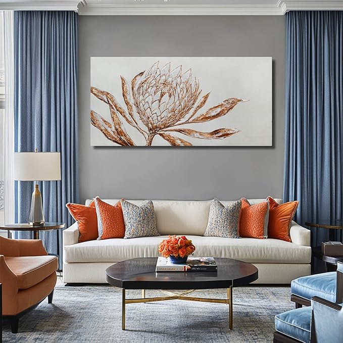 GAIDUOMAI Red and Gold Flower Wall Art Contemporary Artwork for Walls Plant Wall Decor Painting on Canvas 24"x48" Dining Room Home Kitchen Posters