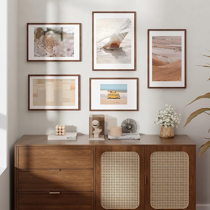 14x20 Picture Frame, Solid Oak Wooden 14"x20" Photo Frame for Wall, 14 x 20 Frame Matted to 12 x 16, Tempered Real Glass, 14 x 20 Collage Gallery Frames (Walnut Color, 1 Pack)