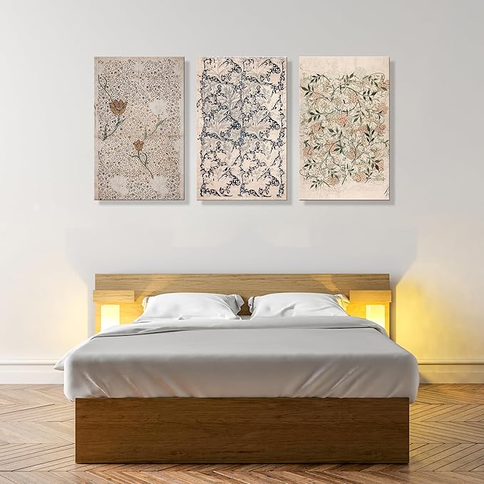 UCRAASDEB Framed Vintage Botanical Canvas Wall Art Set of 3 Neutral Antique Floral Pictures Poster Farmhouse Boho Flowers Painting Prints for Living Room Bedroom 16'' x 12''