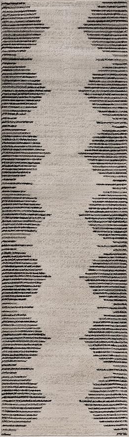 Rugshop Bohemian Stripe Stain Resistant High Traffic Living Room Kitchen Bedroom Dining Home Office Runner Rug 2' 7" x 12' Cream