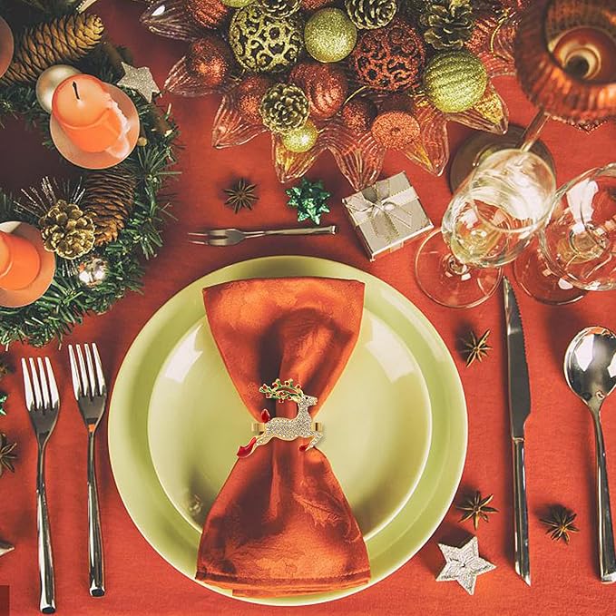 KPOSIYA Christmas Napkin Rings Set of 12,Napkin Rings Holders for Christmas Dinning Table Setting-Wedding Receptions, Christmas, Thanksgiving and Home Kitchen for Casual or Formal (Hun he Ring 12)