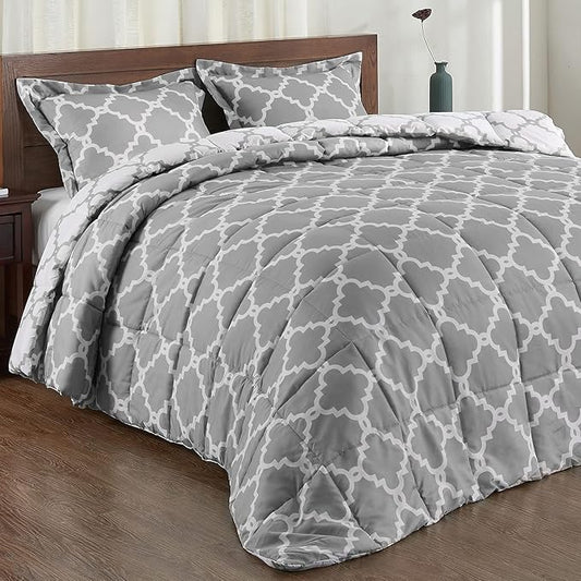 Basic Beyond Twin Comforter Set - Grey Comforter, Reversible Twin Bed Comforter Set for All Seasons, Grey, 1 Comforter (66"x92") and 1 Pillow Sham (20"x26"+2")