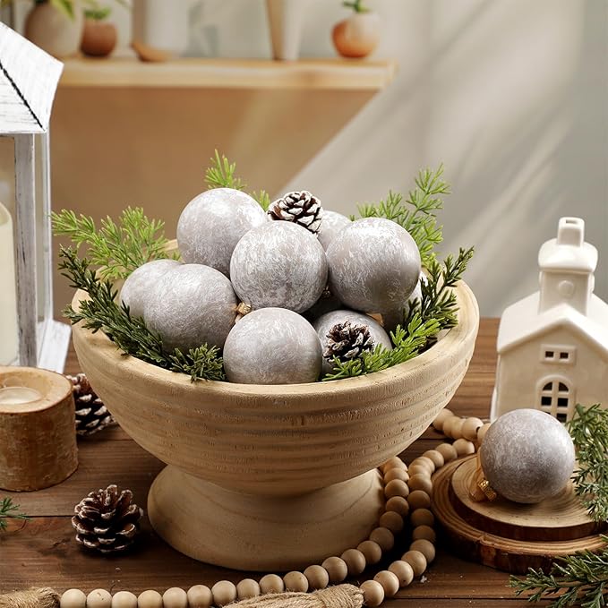 12 Pcs Neutral Textured Christmas Ball Ornaments 2.36'' Vintage Christmas Tree Decor Modern Rustic Brown Ornaments with Loop Shatterproof Hanging Ball for Xmas Farmhouse Decor (Beige)