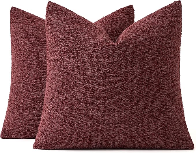 MIULEE 20x20 Inch Decorative Pillow Covers for Couch Bed Set of 2 Textured Boucle Neutral Throw Pillows Burgundy Accent Solid Cushion Pillowcase Cozy Soft Sofa Livingroom Home Decor