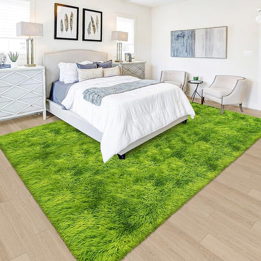 Green Tie-Dyed Rug for Living Room 5x8 Fluffy Area Rug Mat Bedside Throw Rug for Bedroom Kids Room Boys Teens Nursery Baby Dorm Office Home Decor Aesthetic Carpets