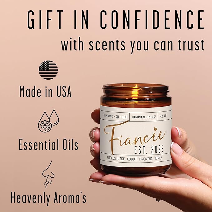 Fiance Gifts for Women, Engagement Gift - 'Fiancee Est. 2025' Soy Wedding Candle, w/Champagne on Ice - Infused w/Essential Oils I Engagement Gift for Her I Bridal Shower Gifts I 50Hr Burn, USA Made