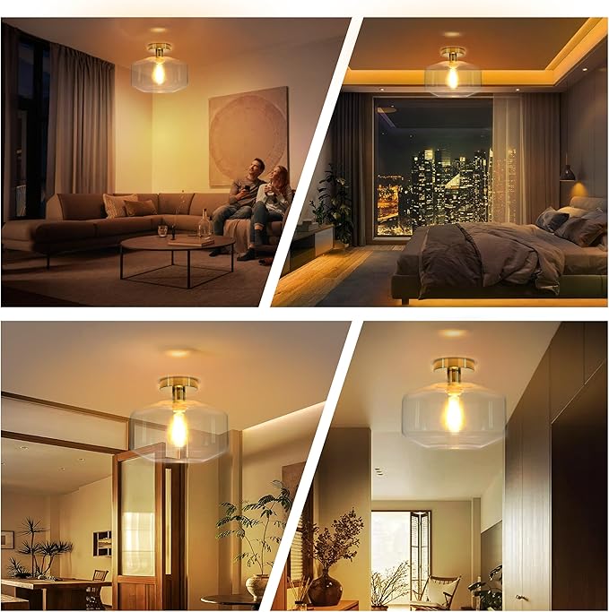 Semi Flush Mount Ceiling Lights, Industrial Ceiling Light, Glass Pendant Lamp Shade,11.8'' Inches Pendant Light Fixtures for Hallway, Entryway, Farmhouse, Kitchen (Gold)