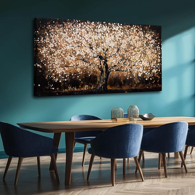NBAODAN Black and Gold Wall Decor for Bedroom Tree Art Prints Brown Home Wall Decor Large Wall Art for Office Landscape Canvas Painting 24"x48"