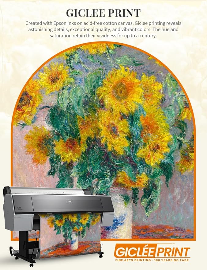 DECORARTS - Claude Monet Sunflowers Giclee Print with Gold Solid Wood Frame, Impressionist Large Framed Wall Art, Ready to Hang, Framed Size 28.75x34.75, Made in USA