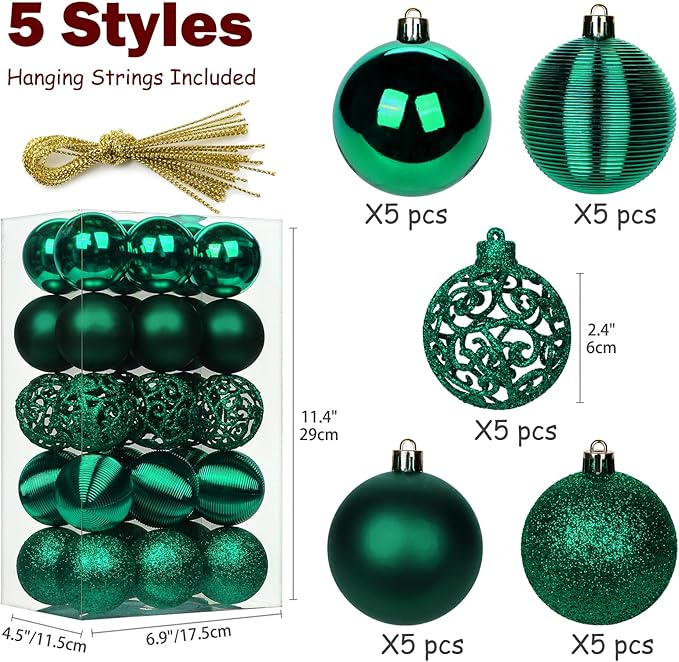 30PCS 2.36" Christmas Ball Ornaments Shatterproof Dark Green Christmas Tree Decorations Xmas Tree Balls Halloween Ornaments Décor
