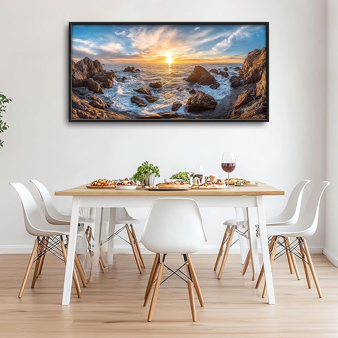 Coastal Large Wall Art for Living Room, Ocean Sunrise Oversized Wall Decor Pictures, Coast Seascape Framed Canvas Print Painting, Modern Artwork for Bedroom Office Home Decor 60"x30"