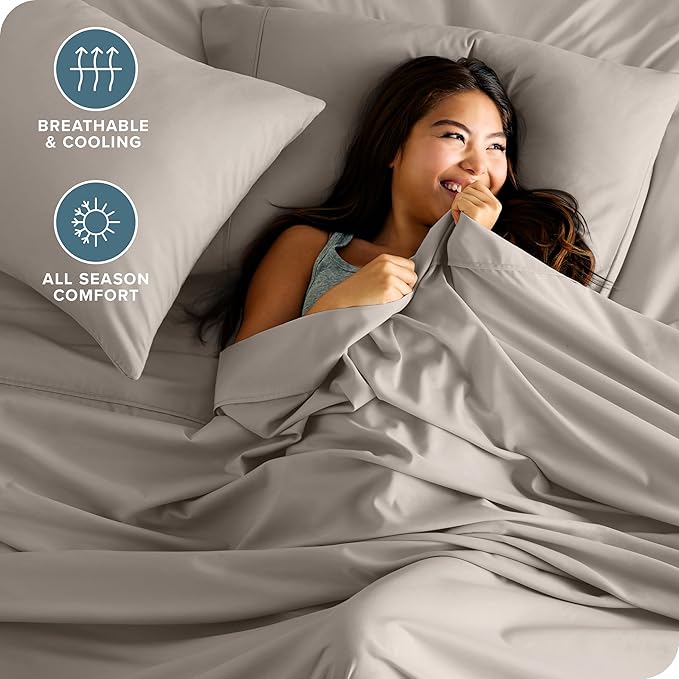 Bare Home Twin XL Sheet Set - 1800 Ultra-Soft Microfiber Twin Extra Long Bed Sheets - Double Brushed - Deep Pockets - Easy Fit - Extra Soft - 3 Piece Set - Bed Sheets & Pillowcases (Twin XL, Khaki)