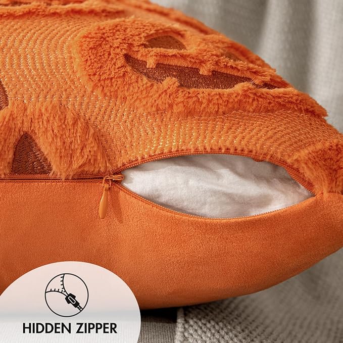 MIULEE Fall Halloween Throw Pillow Covers 18x18 Decorative Pumpkin Pattern Pillowcases Soft Plush Faux Wool Cushions for Home Patio Sofa Couch,Orange