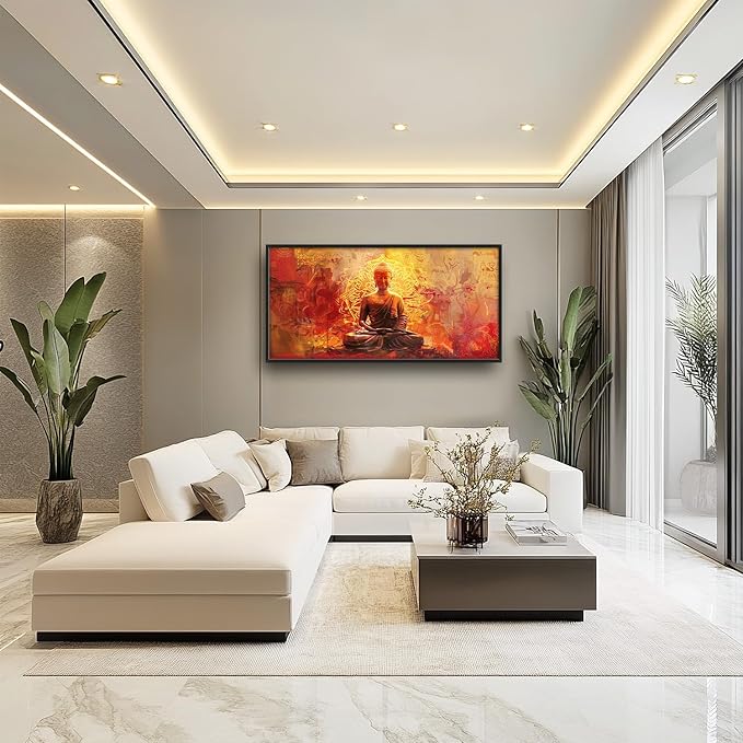 Flintis Large Buddha Wall Art Zen Buddha Statue Pictures Wall Decor Abstract Religion Canvas Painting Print Artwork Decoration Framed for Living Room Bathroom Master Bedroom Office 60L x 30W