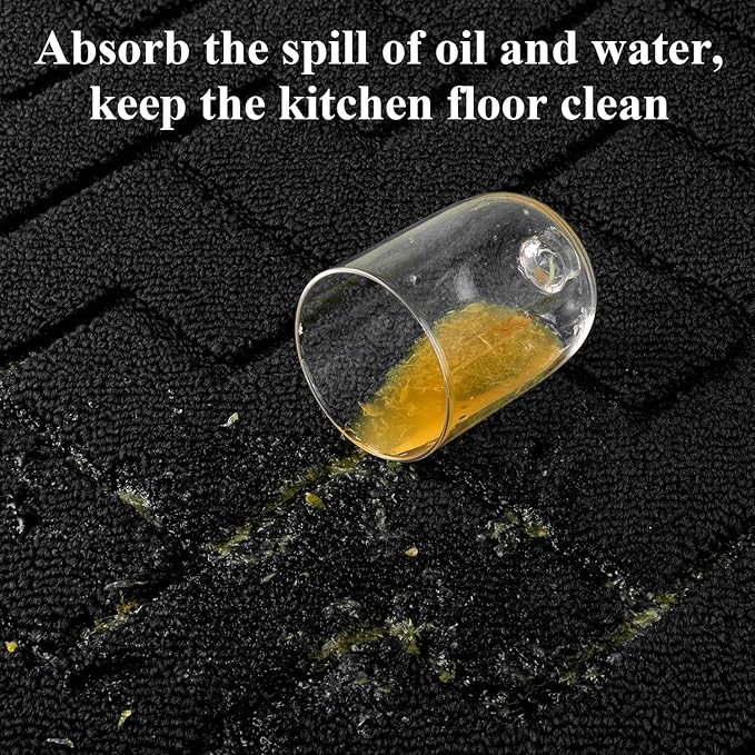 hicorfe Kitchen Rugs and Mats Sets,Super Absorbent Polypropylene Non-Slip Rug,Soft Comfort Floor Mat,Washable for Kitchen,Hallway,Office,Sink,Laundry(24" x 35",Black)