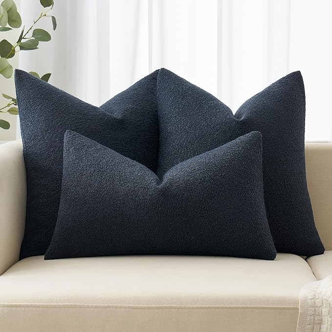 MIULEE 20x20 Inch Decorative Pillow Covers for Couch Bed Set of 2 Textured Boucle Neutral Throw Pillows Navy Blue Accent Solid Cushion Pillowcase Cozy Soft Sofa Livingroom Home Decor