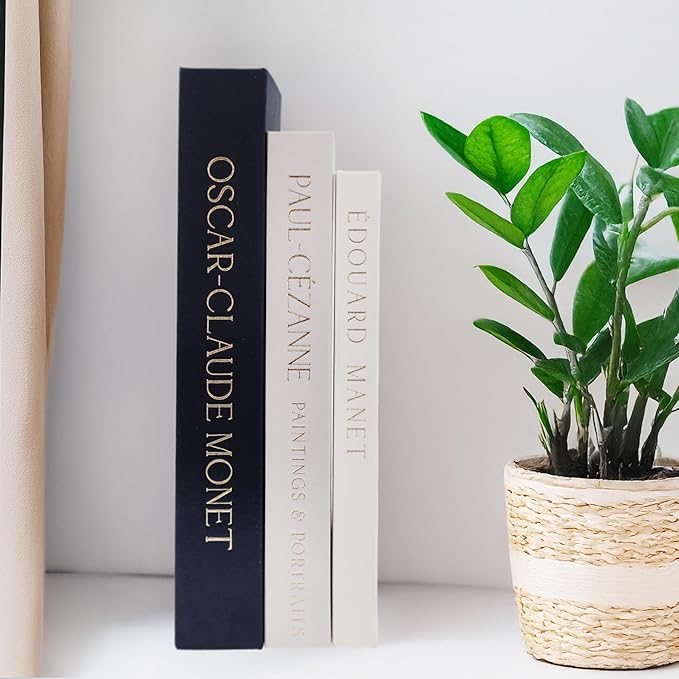 Decorative Books, Set of 3 - Fake Bookshelf Decor - Hardcover Linen - Designer Faux Decoration Aesthetic for Coffee Table, TV Stand, Entry Table, Console Shelf - Luxury Living Room Home Objects