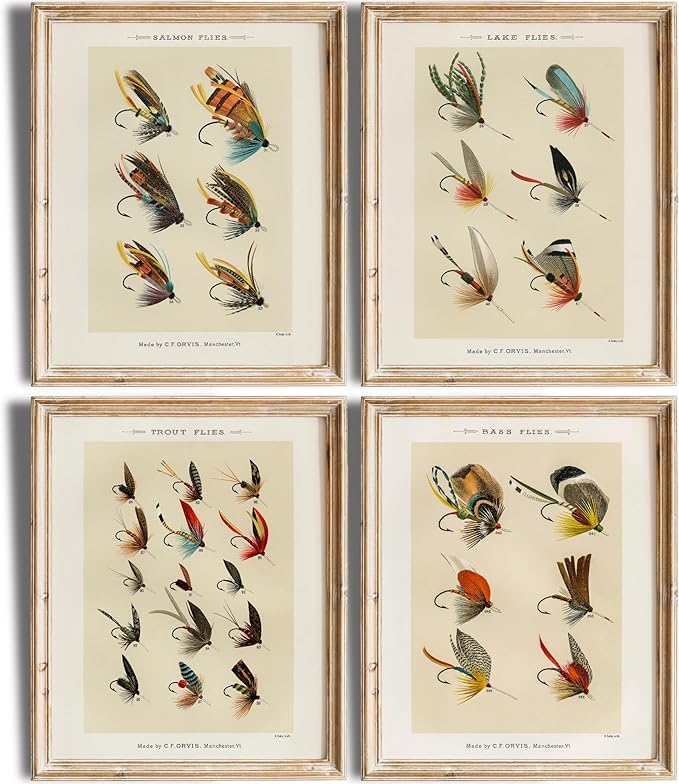 Vintage Fly Fishing Art Prints (Set of 4) - Unframed - 11x14s