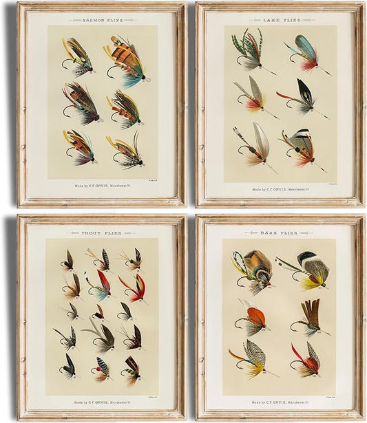 Vintage Fly Fishing Art Prints (Set of 4) - Unframed - 11x14s