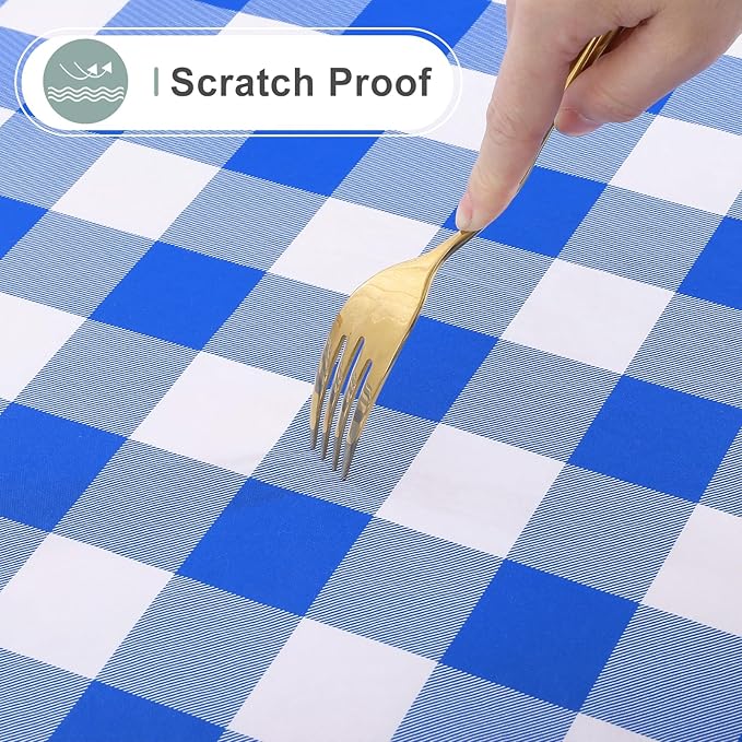 misaya Rectangle Waterproof Vinyl Table Cloth, Buffalo Flannel Backed Tablecloth, Wipeable Plastic Table Cover for Seaside, Picnic, Outdoor (54" x 78", White and Blue)