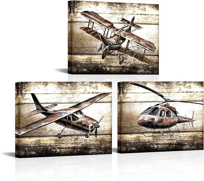 LoveHouse Airplane Decor for Kids Boys Room Vintage Aviation Canvas Pictures Aircraft Avation Painting for Nursery Room