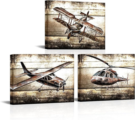 LoveHouse Airplane Decor for Kids Boys Room Vintage Aviation Canvas Pictures Aircraft Avation Painting for Nursery Room
