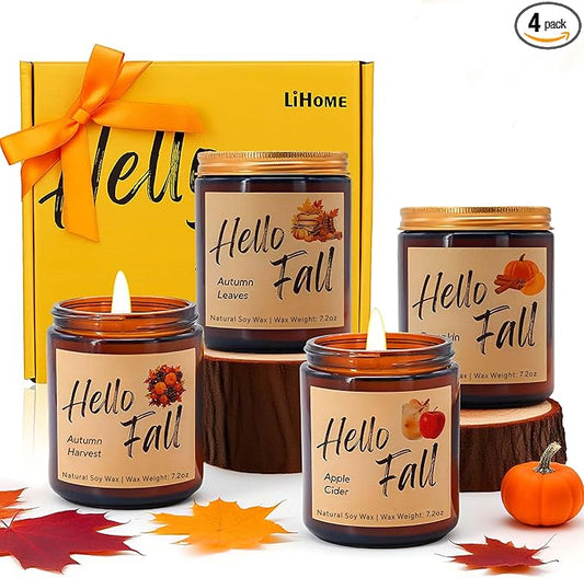 Lihome Fall Candles, Fall Decorations for Home - Fall Gifts for Women, Natural Soy Wax Scented Candles Set(4pcs)