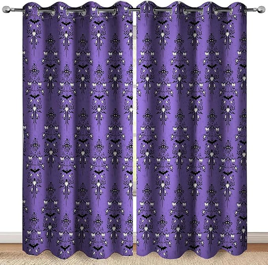 Halloween Haunted Mansion Blackout Curtains Purple Spooky Scary Decorate Goth Gothic Decor for Women Men Boys Girls Home Bedroom Living Room Grommet Window Drapes 2 Panel Set, 52x63 Inch