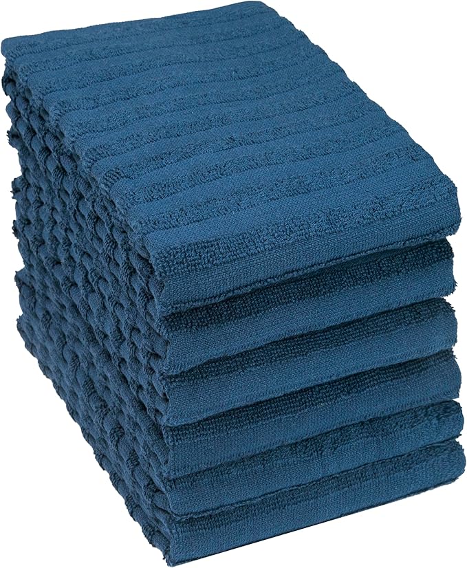 Premium Kitchen Towels (20”x 28”, 6 Pack) | Large Solid Cotton Hand Towels | 400 GSM | Highly Absorbent Dish Cloths with Hanging Loop | Blue
