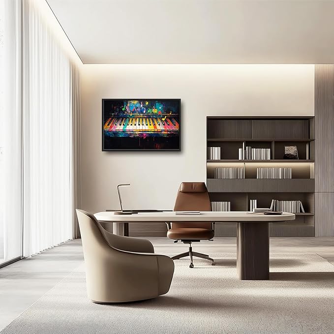 Piano Wall Art, Music Pictures Wall Decor, Note and Piano's Keys Canvas Prints Painting, Large Framed Artwork For Music Studio Living Room Bedroom Home Decorations 36"x 24"