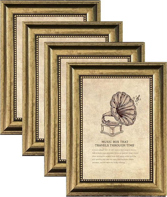 5x7 Picture Frame with Real Glass, 4 set Ornate Vintage Picture Frames for Wall or Tabletop Display, Gold 5 x 7 Frame for Wall home best gift